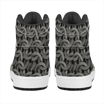 Metal Chainmail Pattern Print High Top Leather Sneakers