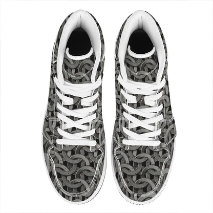 Metal Chainmail Pattern Print High Top Leather Sneakers