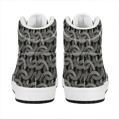 Metal Chainmail Pattern Print High Top Leather Sneakers