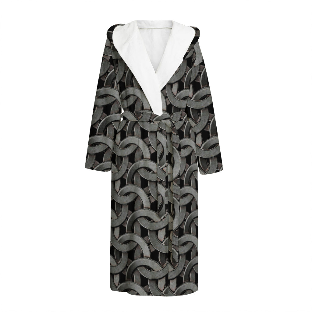 Metal Chainmail Pattern Print Hooded Bathrobe