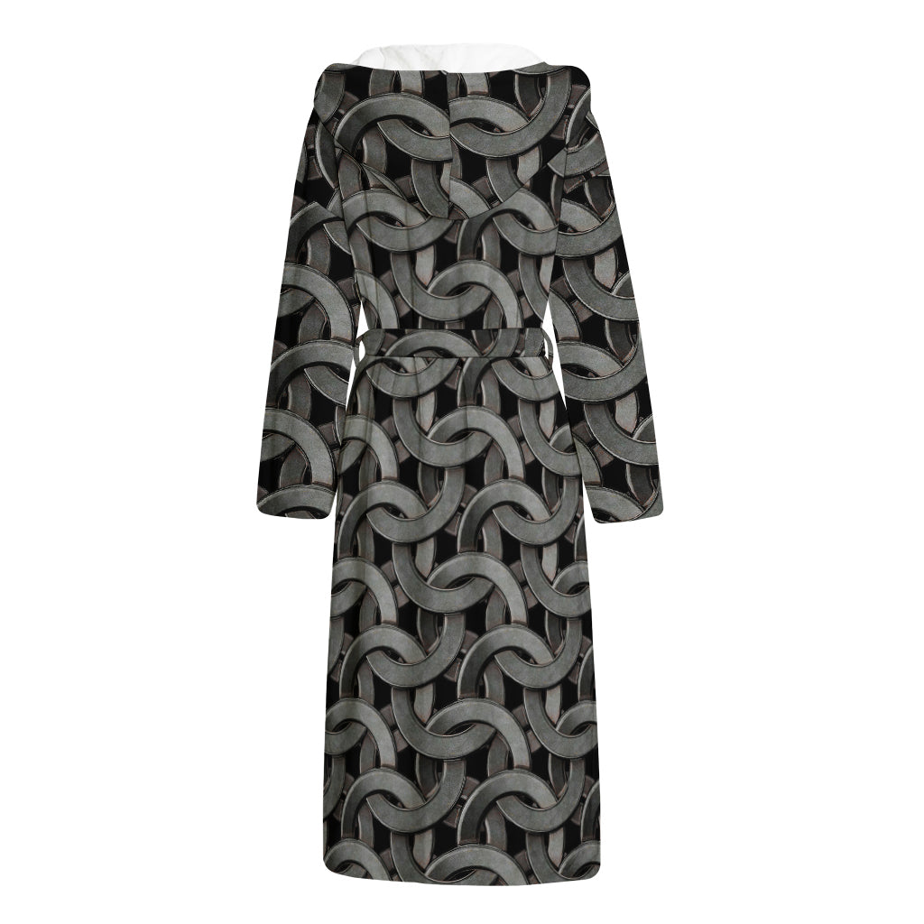 Metal Chainmail Pattern Print Hooded Bathrobe