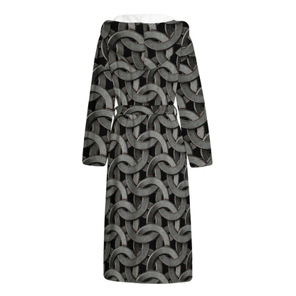 Metal Chainmail Pattern Print Hooded Bathrobe