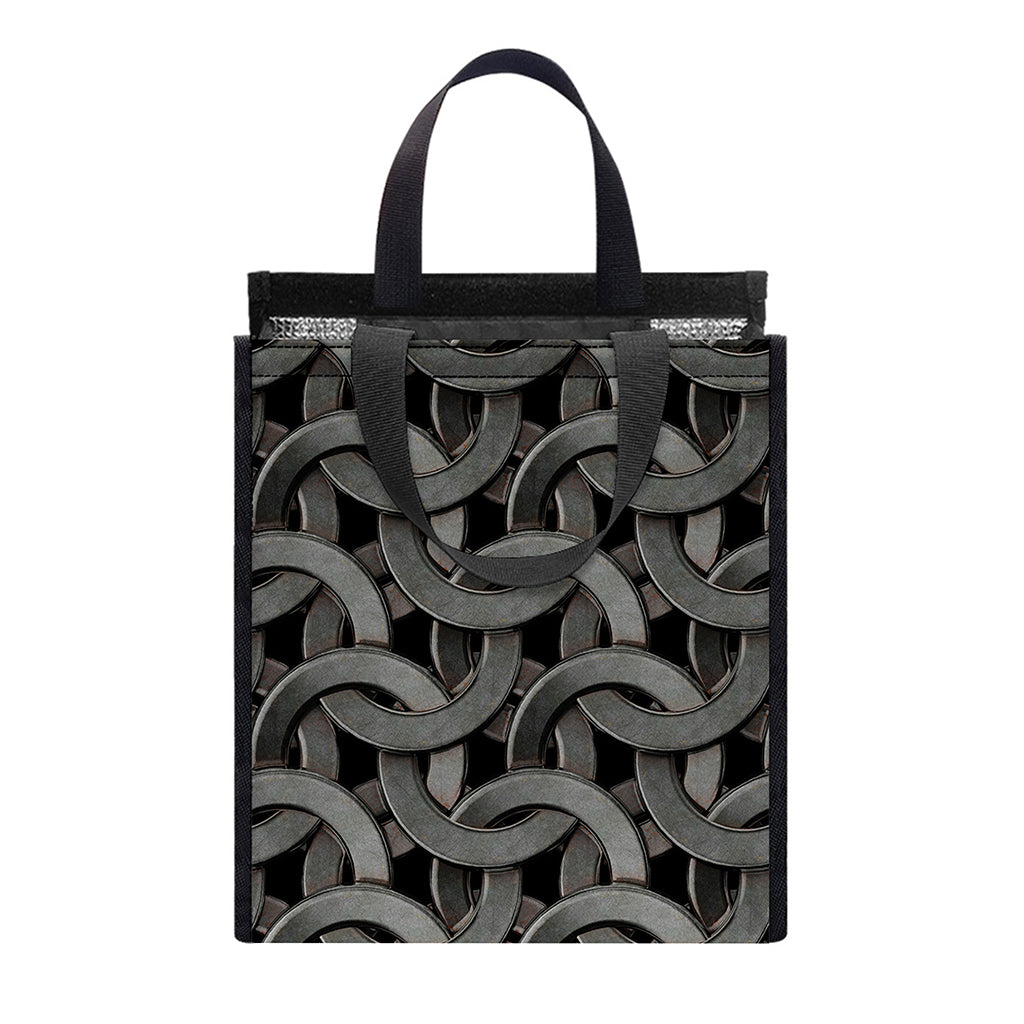 Metal Chainmail Pattern Print Insulated Lunch Tote