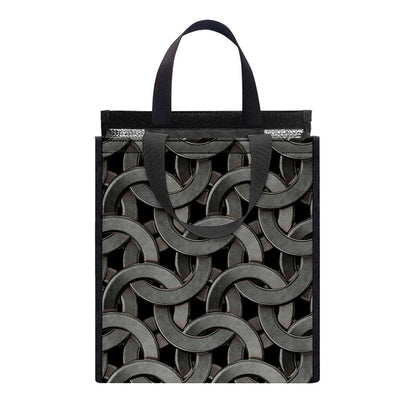 Metal Chainmail Pattern Print Insulated Lunch Tote