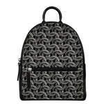 Metal Chainmail Pattern Print Leather Backpack