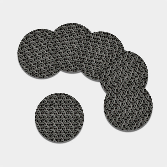 Metal Chainmail Pattern Print Leather Coaster Set