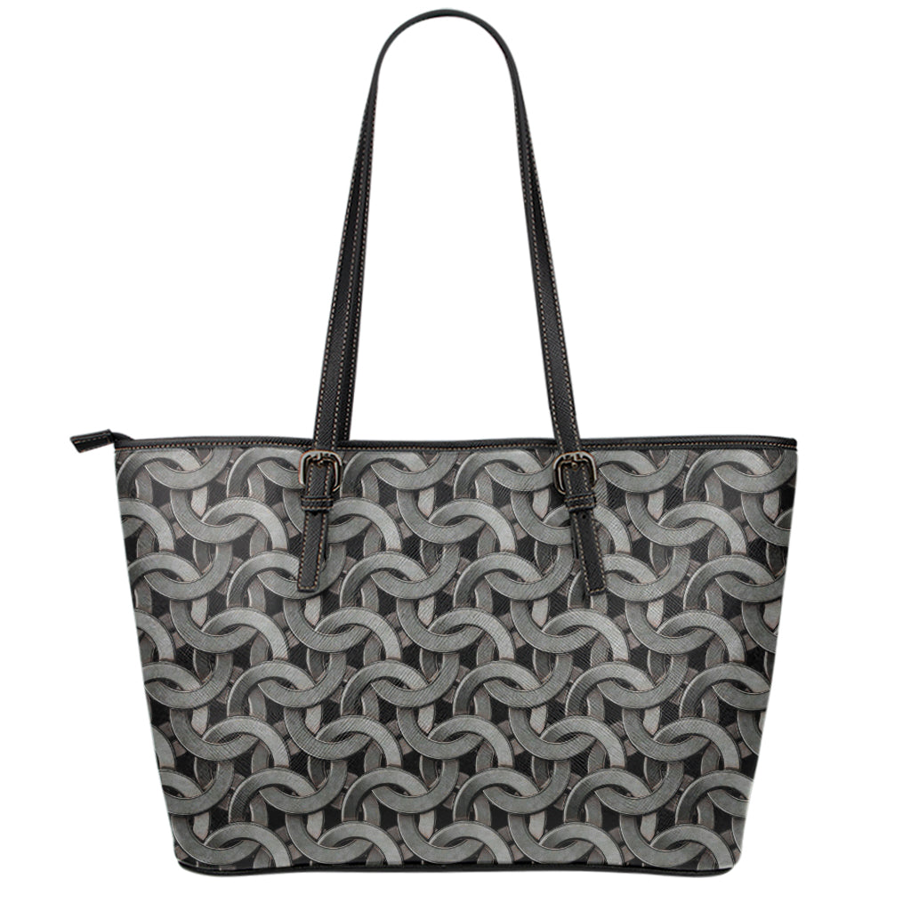Metal Chainmail Pattern Print Leather Tote Bag