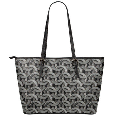 Metal Chainmail Pattern Print Leather Tote Bag