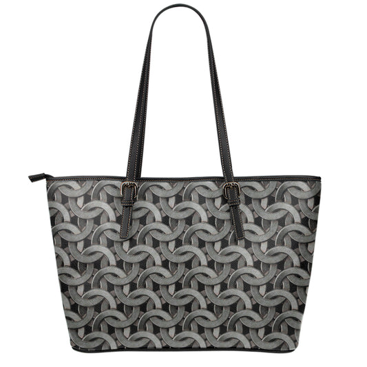 Metal Chainmail Pattern Print Leather Tote Bag