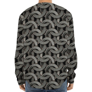 Metal Chainmail Pattern Print Long Sleeve Baseball Jersey