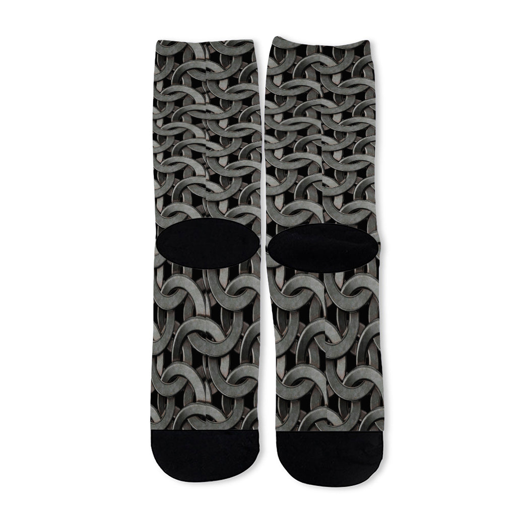 Metal Chainmail Pattern Print Long Socks