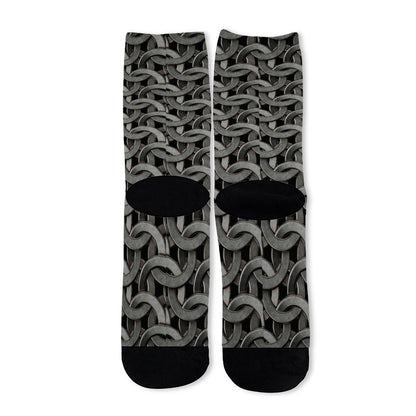 Metal Chainmail Pattern Print Long Socks