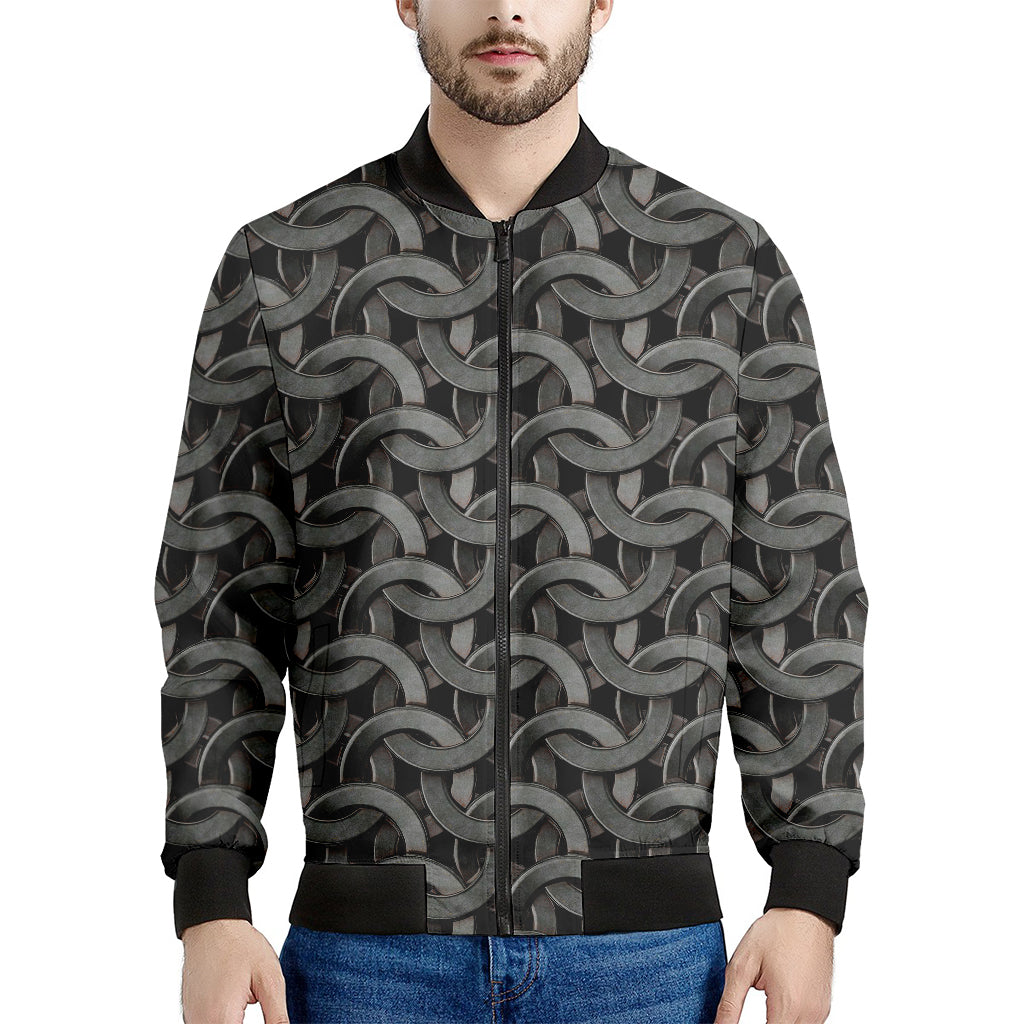 Metal Chainmail Pattern Print Men's Bomber Jacket