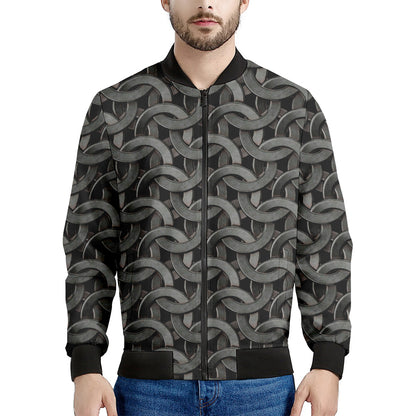 Metal Chainmail Pattern Print Men's Bomber Jacket