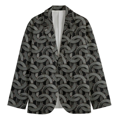 Metal Chainmail Pattern Print Men's Cotton Blazer