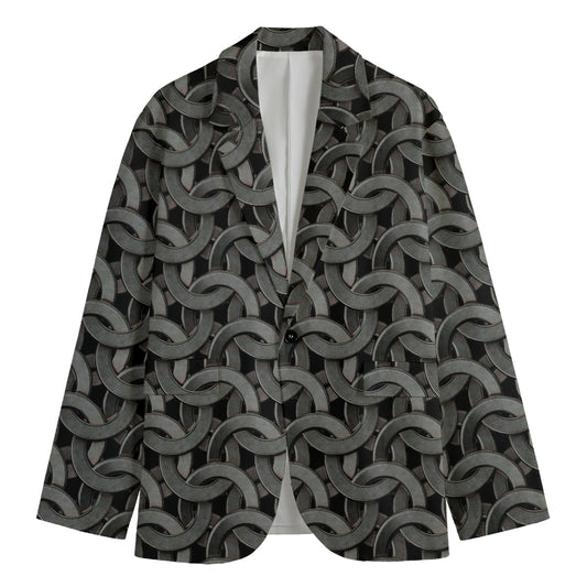 Metal Chainmail Pattern Print Men's Cotton Blazer