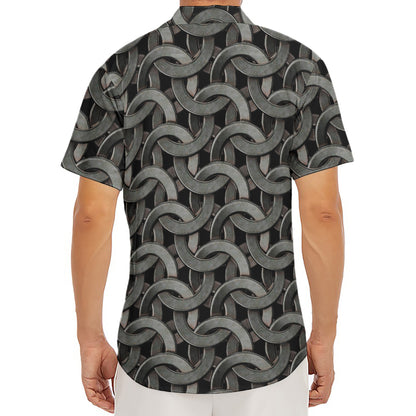 Metal Chainmail Pattern Print Men's Deep V-Neck Shirt