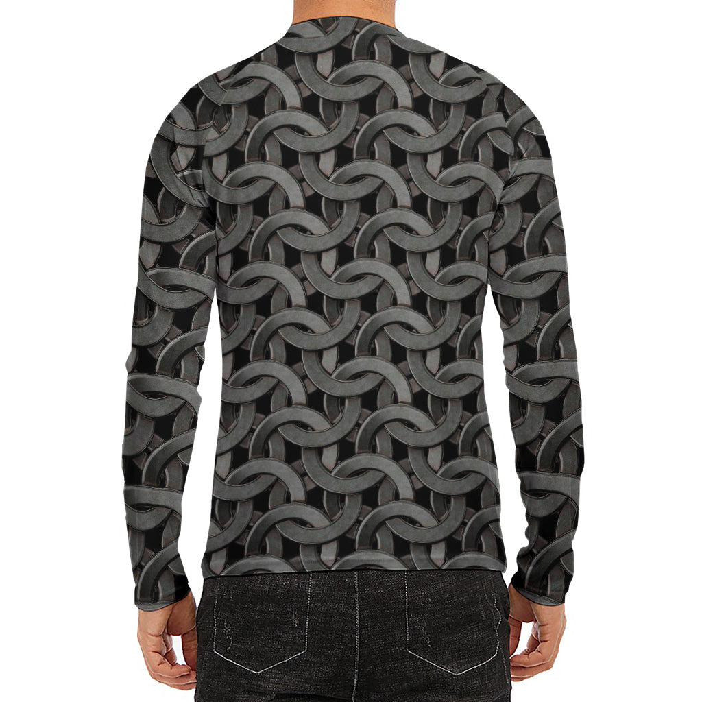 Metal Chainmail Pattern Print Men's Long Sleeve Rash Guard