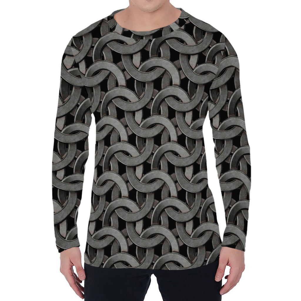 Metal Chainmail Pattern Print Men's Long Sleeve T-Shirt