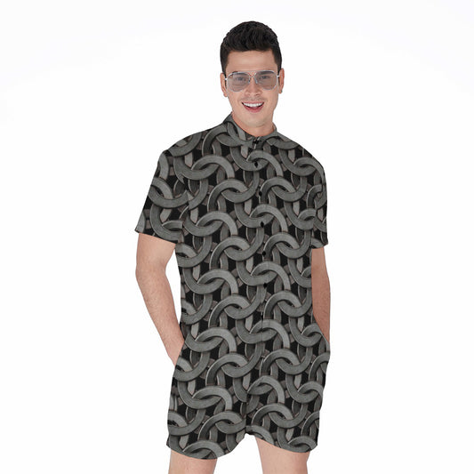 Metal Chainmail Pattern Print Men's Rompers