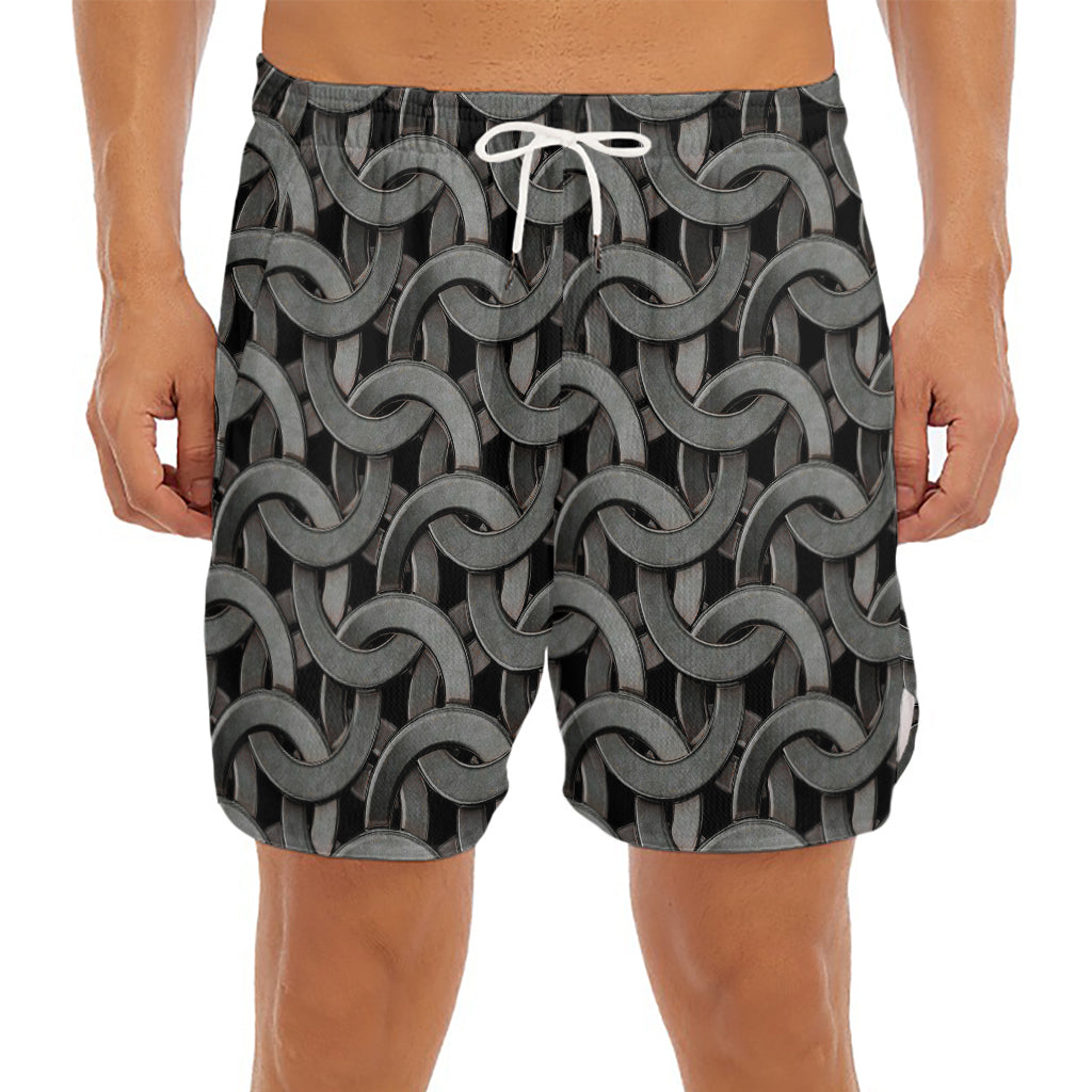 Metal Chainmail Pattern Print Men's Split Running Shorts