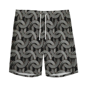 Metal Chainmail Pattern Print Men's Sports Shorts