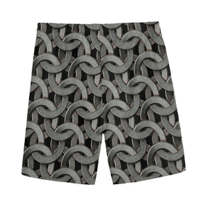 Metal Chainmail Pattern Print Men's Sports Shorts