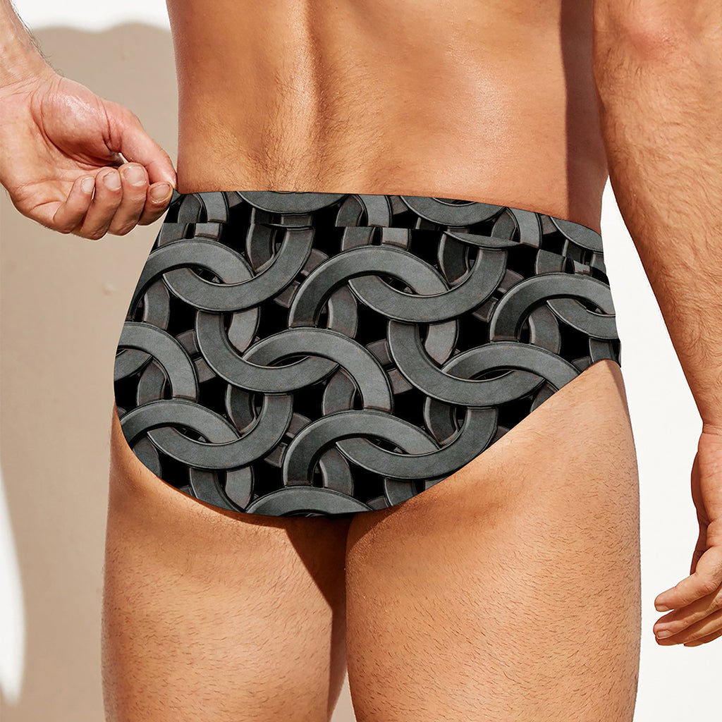 Metal Chainmail Pattern Print Men's Swim Briefs