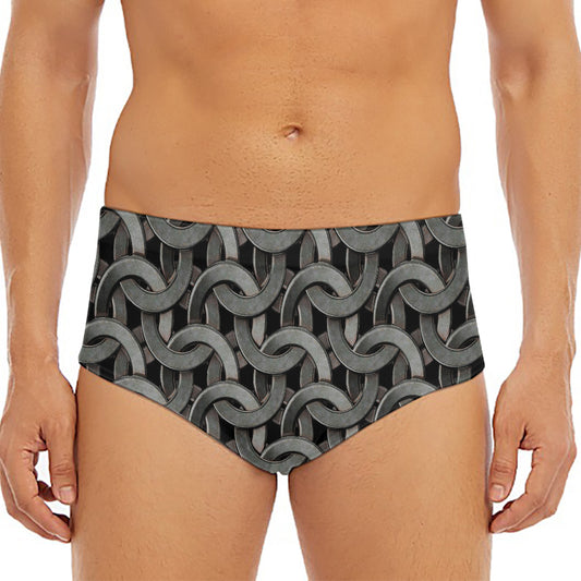 Metal Chainmail Pattern Print Men's Triangle Swim Briefs