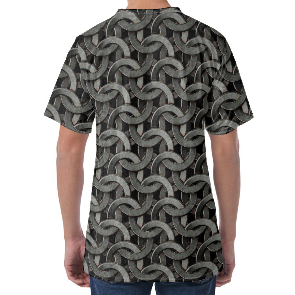 Metal Chainmail Pattern Print Men's Velvet T-Shirt