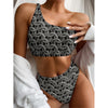 Metal Chainmail Pattern Print One Shoulder Bikini Top