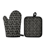 Metal Chainmail Pattern Print Oven Mitt And Pot Holder Set