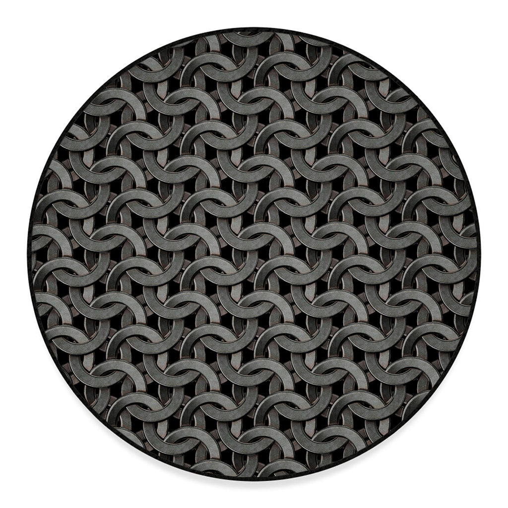 Metal Chainmail Pattern Print Round Floor Mat