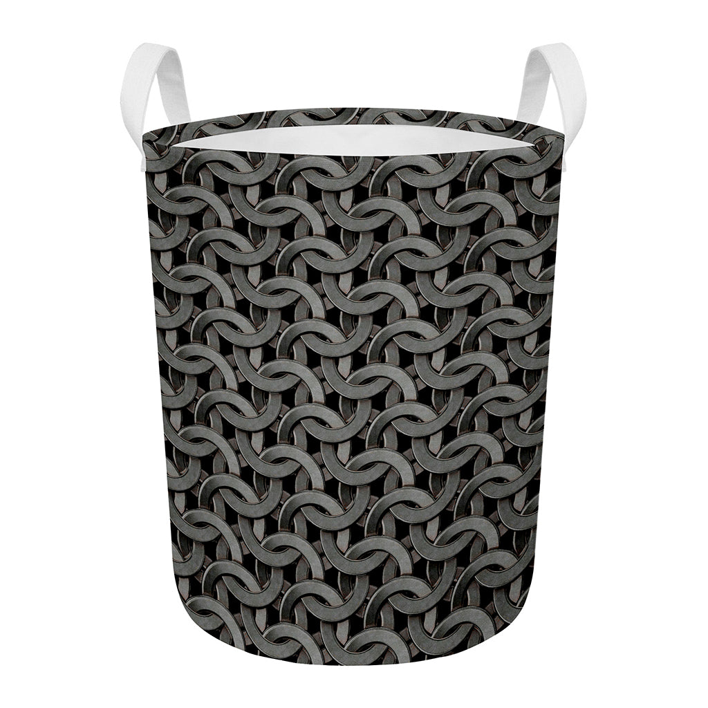 Metal Chainmail Pattern Print Round Laundry Basket