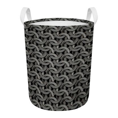 Metal Chainmail Pattern Print Round Laundry Basket