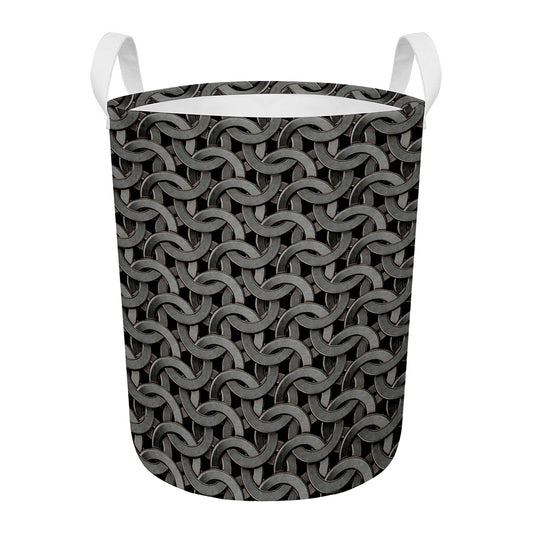 Metal Chainmail Pattern Print Round Laundry Basket