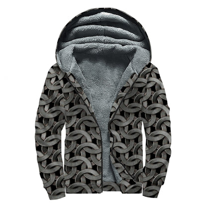 Metal Chainmail Pattern Print Sherpa Lined Zip Up Hoodie