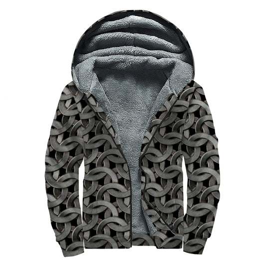 Metal Chainmail Pattern Print Sherpa Lined Zip Up Hoodie