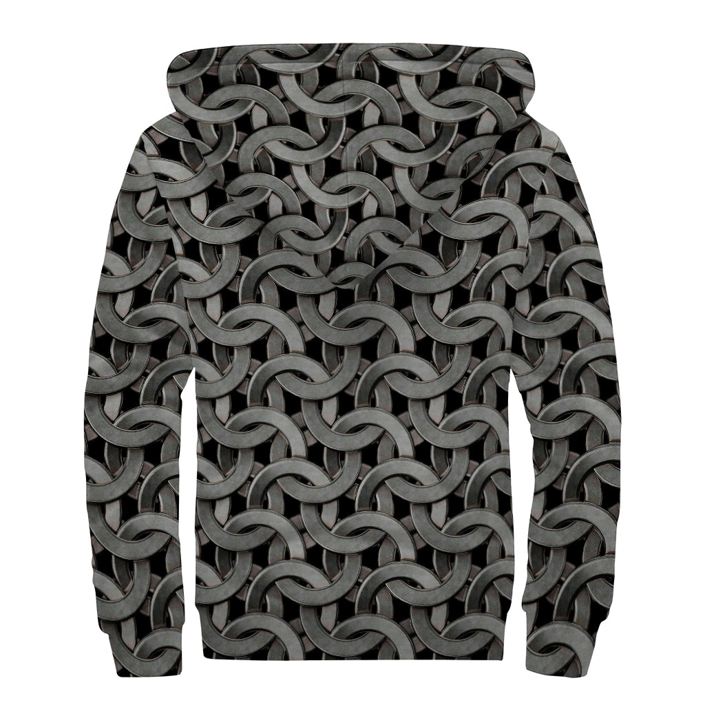 Metal Chainmail Pattern Print Sherpa Lined Zip Up Hoodie