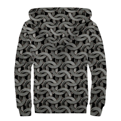 Metal Chainmail Pattern Print Sherpa Lined Zip Up Hoodie