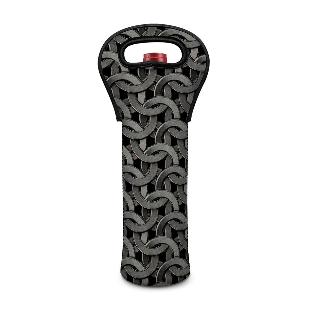 Metal Chainmail Pattern Print Single Neoprene Wine Tote