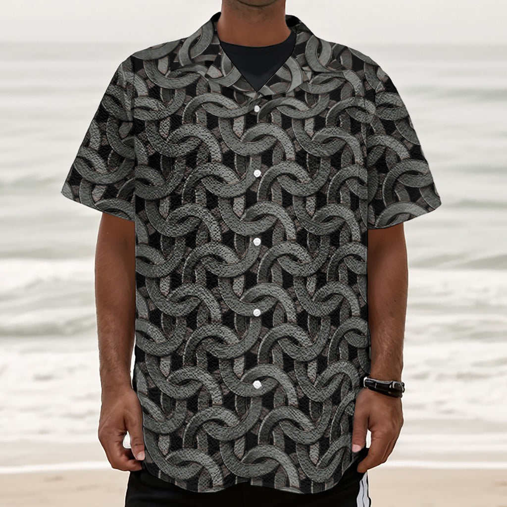 Metal Chainmail Pattern Print Textured Short Sleeve Shirt