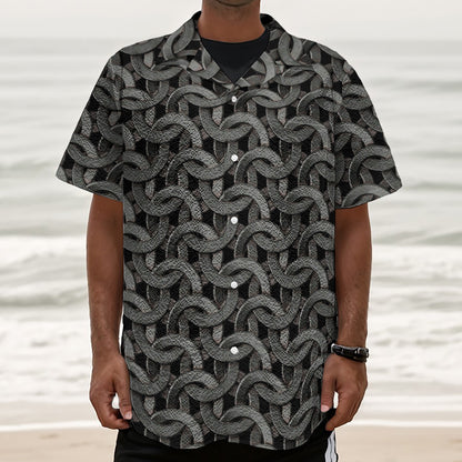 Metal Chainmail Pattern Print Textured Short Sleeve Shirt