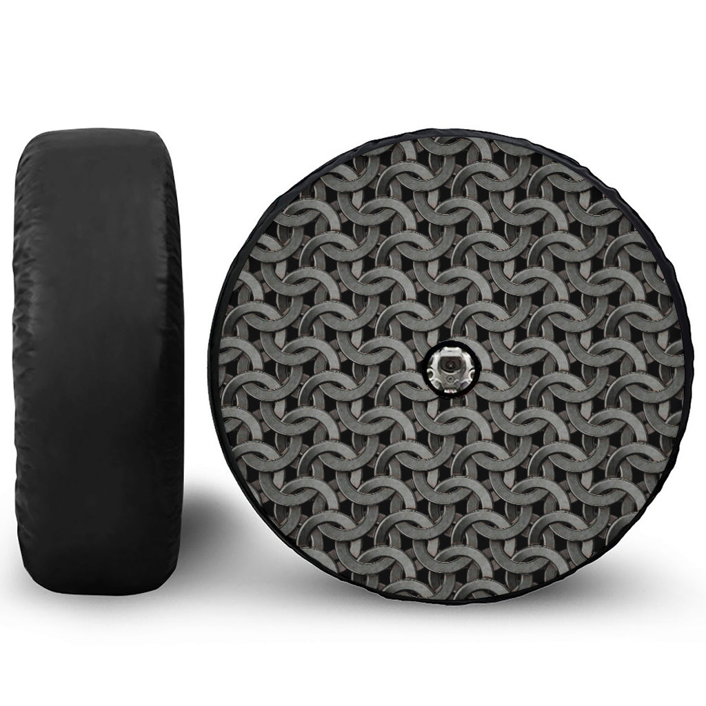 Metal Chainmail Pattern Print Tire Cover With Camera Hole