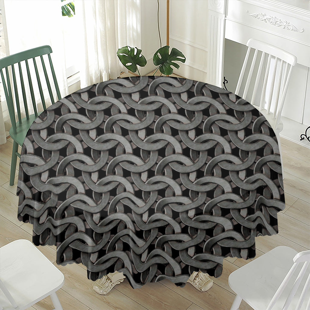 Metal Chainmail Pattern Print Waterproof Round Tablecloth