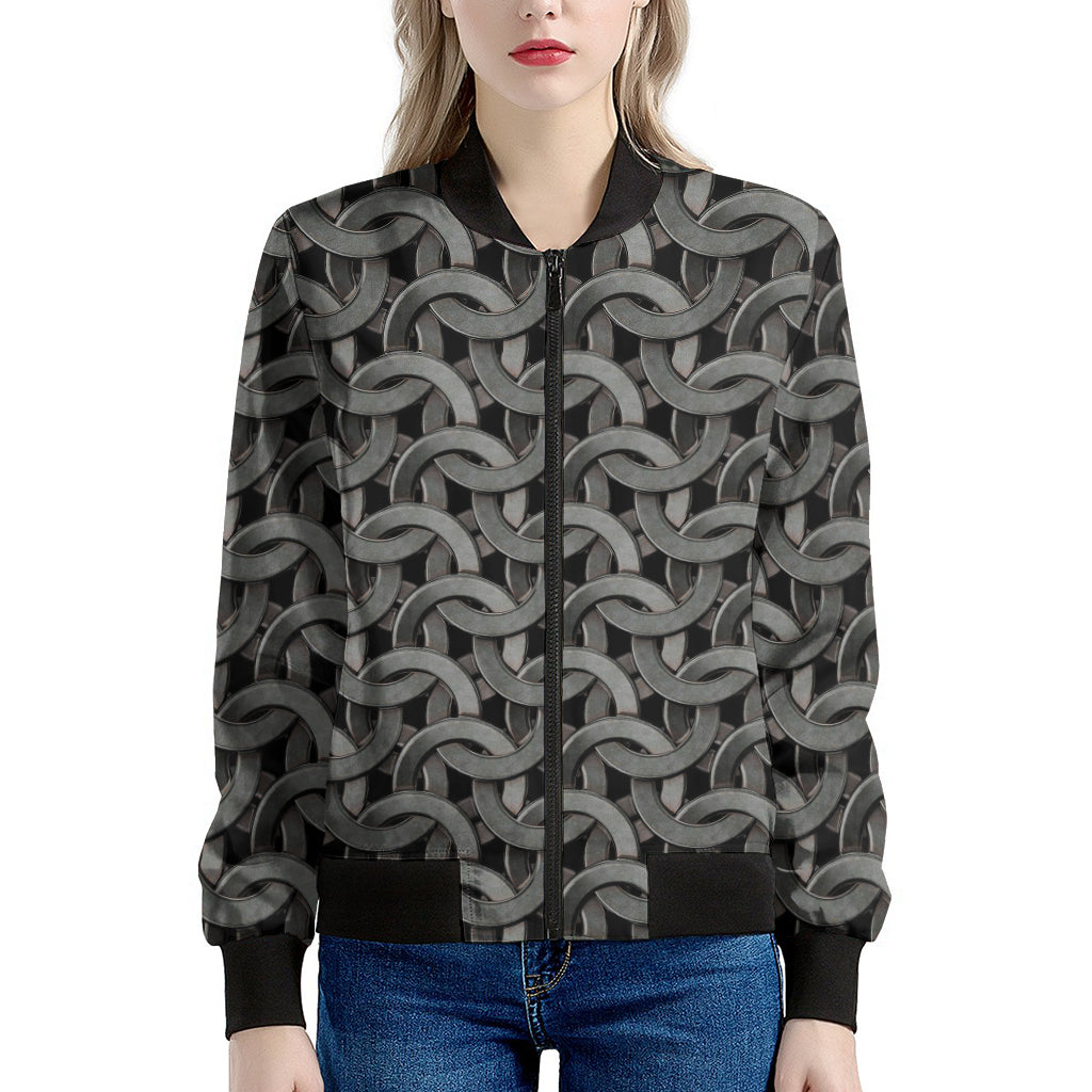 Metal Chainmail Pattern Print Women's Bomber Jacket