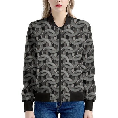 Metal Chainmail Pattern Print Women's Bomber Jacket