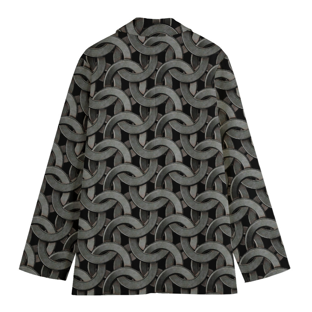 Metal Chainmail Pattern Print Women's Cotton Blazer