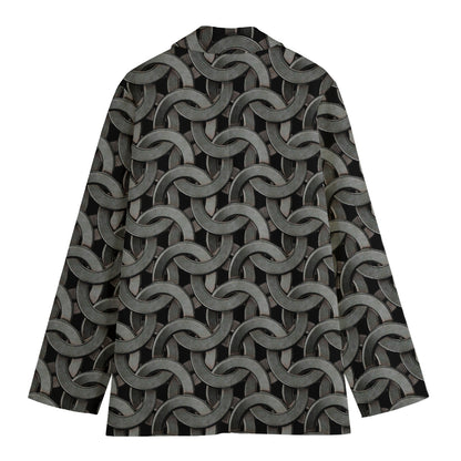 Metal Chainmail Pattern Print Women's Cotton Blazer
