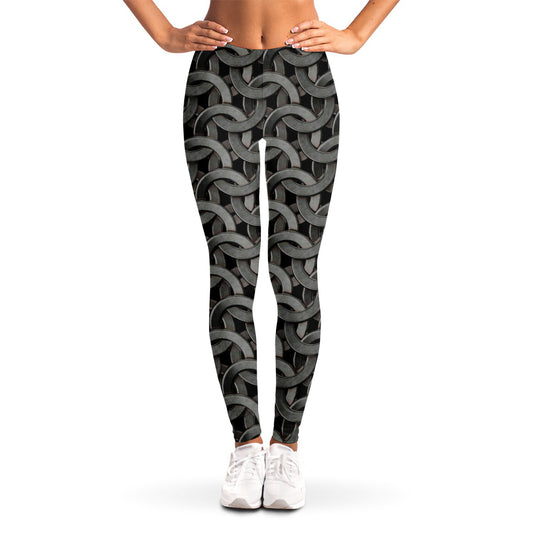 Metal Chainmail Pattern Print Women's Leggings